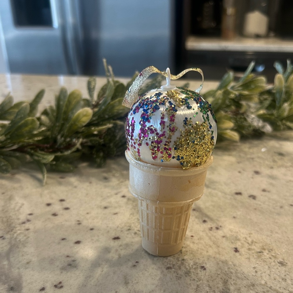 Glittery Ice Cream Cone holiday Christmas ornament